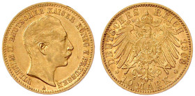 Reichsgoldmünzen

Preußen

Wilhelm II., 1888-1918

10 Mark 1903 A. sehr schön. Jaeger 251.
