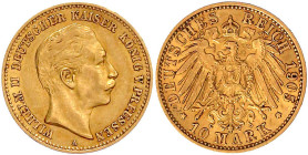 Reichsgoldmünzen

Preußen

Wilhelm II., 1888-1918

10 Mark 1905 A. sehr schön/vorzüglich. Jaeger 251.