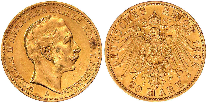 Reichsgoldmünzen

Preußen

Wilhelm II., 1888-1918

20 Mark 1898 A. sehr sc...