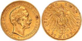 Reichsgoldmünzen

Preußen

Wilhelm II., 1888-1918

20 Mark 1898 A. sehr schön, kl. Randfehler. Jaeger 252.