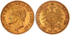 Reichsgoldmünzen

Sachsen

Johann, 1854-1873

20 Mark 1873 E. vorzüglich, winz. Kratzer. Jaeger 258.