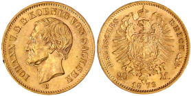 Reichsgoldmünzen

Sachsen

Johann, 1854-1873

20 Mark 1873 E. vorzüglich/Stempelglanz, kl. Randfehler und winz. Kratzer, selten in dieser Erhalt...