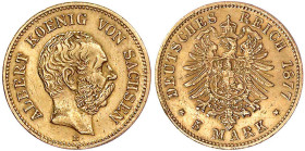 Reichsgoldmünzen

Sachsen

Albert, 1873-1902

5 Mark 1877 E. gutes sehr schön, etwas berieben. Jaeger 260.