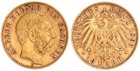 Reichsgoldmünzen

Sachsen

Albert, 1873-1902

10 Mark 1893 E. sehr schön. Jaeger 263.