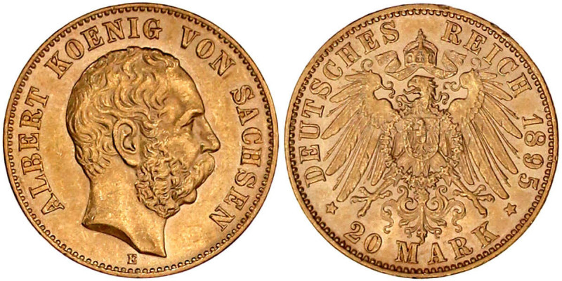 Reichsgoldmünzen

Sachsen

Albert, 1873-1902

20 Mark 1895 E. vorzüglich, ...