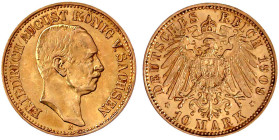 Reichsgoldmünzen

Sachsen

Friedrich August III., 1904-1918

10 Mark 1909 E. vorzüglich/Stempelglanz. Jaeger 267.