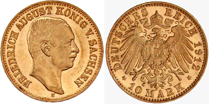 Reichsgoldmünzen

Sachsen

Friedrich August III., 1904-1918

10 Mark 1912 ...