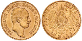 Reichsgoldmünzen

Sachsen

Friedrich August III., 1904-1918

20 Mark 1905 E. vorzüglich/Stempelglanz, kl. Randfehler. Jaeger 268.