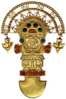 Schmuck und Accessoires aus Gold

Broschen

Peruanische Brosche in Form einer Inka-Goldmaske, Gelbgold 750/1000, besetzt mit rot-braunen und grüne...