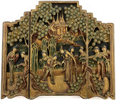 CHINA und Südostasien

China

Varia

Hölzernes Relief-Tryptichon um 1900. Farbig geschnitzte Darstellung eines kaiserlichen Beamten mit Bedienst...