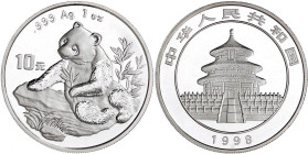 CHINA und Südostasien

China

Volksrepublik, seit 1949

10 Yuan Silber (1 Unze) Panda 1998. Panda beim Auswählen von Zweigen. Large Date, in Kap...