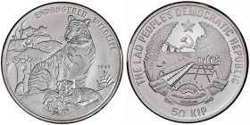 CHINA und Südostasien

Laos

Republik, seit 1975

50 Kip Silber Piedfort (1 Unze) 1991 (geprägt 1998). Bedrohte Tierwelt. Tigerfamilie. Im Etui ...