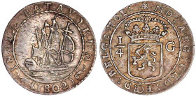 CHINA und Südostasien

Niederländisch-Ostindien

Batavische Republik 1799-1806

1/4 Scheepjesgulden 1802. gutes vorzüglich, schöne Patina, selte...