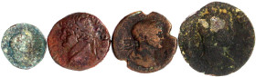 Provinzialrömische Münzen

Syrien

Antiochia

4 versch. Bronzemünzen der Kaiser Nero, Trajan (mit Gegenstempel Dreifuss?), Caracalla und Elagaba...