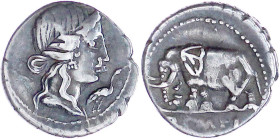 Römische Münzen

Römische Republik

Q. Caecilius Metellus, 81 v. Chr

Denar 81 v. Chr. Pietas-Büste r., daneben Kranich/Q.C.M.P.I. Elefant l. 3,...