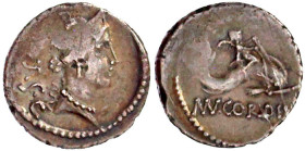 Römische Münzen

Römische Republik

Mn. Cordius Rufus, 46 v. Chr

Denar 46 v. Chr. RVFVS•S C. Büste der Venus r./MN CORDI. Cupido reitet Delfin....