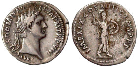 Römische Münzen

Kaiserzeit

Domitian, 81-96

Denar TRP VIII = 89. Belorb. Kopf r./IMP XIX COS XIIII CENS P PP. Minerva steht r. 3,14 g. fast se...