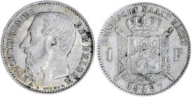 Ausländische Münzen und Medaillen

Belgien

Leopold II., 1865-1909

1 Franc 1887. Flämische Legende. gutes vorzüglich. Krause/Mishler 29.1.