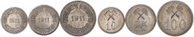 Ausländische Münzen und Medaillen

Grönland

Grönl. Minengesellschaft: 3 Münzen zu 10, 25, 100 Öre 1911. Schrift/Wert unter gekr. Hammern. Zink ve...