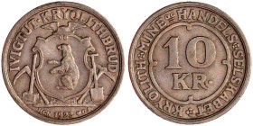 Ausländische Münzen und Medaillen

Grönland

10 Kronen Kryolith Minenhandelsgesellschaft 1922. sehr schön. Krause/Mishler Tn49. Sieg 4.5.