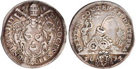 Ausländische Münzen und Medaillen

Italien-Kirchenstaat

Innocenzo XII., 1691-1700

Giulio 1694, Rom. fast sehr schön, selten. Berman 2257. Munt...