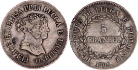 Ausländische Münzen und Medaillen

Italien-Lucca

Elisa Bonaparte und Felix Bacciocchi, 1805-1814

5 Franchi 1805. fast sehr schön. Krause/Mishl...