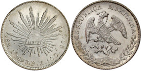 Ausländische Münzen und Medaillen

Mexiko

Republik, seit 1867

8 Reales 1893 Zs FZ, Zacatecas. prägefrisch/fast Stempelglanz, selten in dieser ...