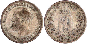 Ausländische Münzen und Medaillen

Norwegen

Oskar II., 1872-1905

50 Öre 1880. schön/sehr schön. Sieg 47.