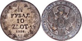 Ausländische Münzen und Medaillen

Polen

Nikolaus I. von Rußland, 1825-1855

10 Zloty = 1 1/2 Rubel 1836 MW, Warschau. fast sehr schön. Bitkin ...