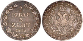Ausländische Münzen und Medaillen

Polen

Nikolaus I. von Rußland, 1825-1855

5 Zloty = 3/4 Rubel 1839 MW, Warschau. fast sehr schön, schöne Pat...