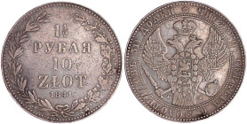 Ausländische Münzen und Medaillen

Polen

Nikolaus I. von Rußland, 1825-1855

10 Zloty = 1 1/2 Rubel 1841 MW, Warschau. fast sehr schön, leicht ...