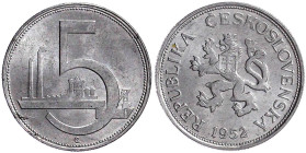 Ausländische Münzen und Medaillen

Tschechoslowakei

Republik

5 Kronen Aluminium 1952. Nicht verausgabt. prägefrisch. Schön 40. Yeoman A 39....