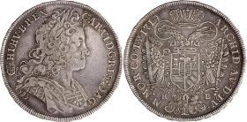 Römisch Deutsches Reich

Haus Habsburg

Karl VI., 1711-1740

1/2 Reichstaler 1719 KB, Kremnitz. fast sehr schön. Herinek 536.