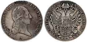 Römisch Deutsches Reich

Haus Habsburg

Franz II.(I.), 1792-1835

Konventionstaler 1822 A, Wien. sehr schön, Henkelspur. Herinek 307. Frühwald 1...
