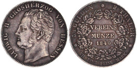 Altdeutsche Münzen und Medaillen

Hessen-Darmstadt

Ludwig II., 1830-1848

Doppeltaler 1840. sehr schön, kl. Kratzer, schöne Patina. Jaeger 40. ...