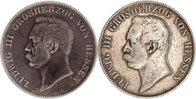 Altdeutsche Münzen und Medaillen

Hessen-Darmstadt

Ludwig III., 1848-1877

2 X Vereinstaler: 1858 und 1859. beide sehr schön. Jaeger 91 (2). Th...