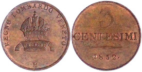 Römisch Deutsches Reich

Lombardei und Venetien

Impero Austriaco

3 Centesimi 1852 M. fast Stempelglanz. Frühwald 1881.