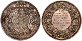 Altdeutsche Münzen und Medaillen

Lübeck-Stadt

Silbermedaille 1902 von Loos. Senat der Stadt, verliehen an August Hinrich Möller für 32 Jahre Die...