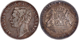 Altdeutsche Münzen und Medaillen

Nassau

Adolph, 1839-1866

Vereinstaler 1860. sehr schön. Jaeger 60. Thun 234. AKS 63.
