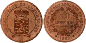 Altdeutsche Münzen und Medaillen

Nassau

Adolph, als Großherzog von Luxemburg, 1889-1905

Probe 10 Centimes in Kupfer 1889, Mit Inschrift ESSAI...
