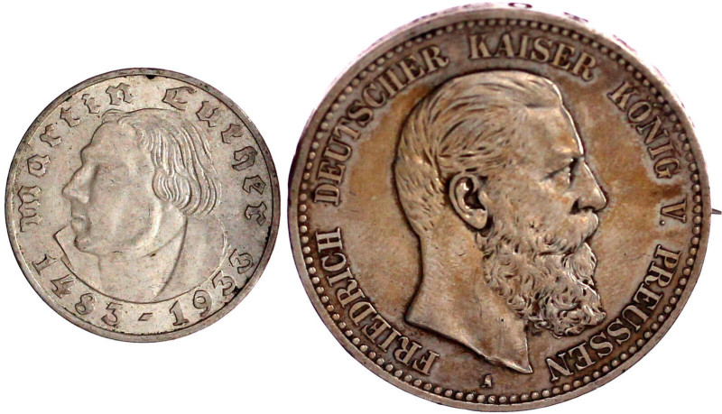 LOTS

Deutsche Münzen ab 1871

2 Stück: Preussen 5 Mark 1888 A Friedrich III...