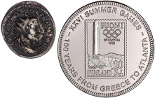 LOTS

Sammlungen allgemein

2 Münzen: Philippus Arabs Antoninian und Uganda 1000 Shillings 1996 Oly. Sommerspiele Finnland. fast sehr schön und Po...