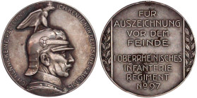 Orden und Ehrenzeichen

Deutschland

Deutsche Länder, bis 1918

Silbermedaille 1914, von Galambos. Für Auszeichnung vor dem Feinde. 1. Oberrhein...