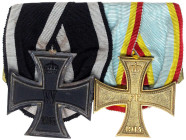 Orden und Ehrenzeichen

Deutschland

Deutsche Länder, bis 1918

Zweier-Ordensspange: EK II 1914 und Mecklenburg-Schwerin Militärverdienstkreuz 2...