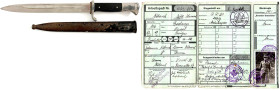 Militaria

Blankwaffen

Deutschland

Drittes Reich: Seitengewehr des Herstellers Robert Klaas, Solingen, in rostiger Scheide. Gesamtlänge 40 cm....