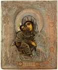 Varia

Bilder

Ikonen

Russische Ikone "Gottesmutter Wladimirskaya" um 1900. Holz mit Kupfer-Oklad. 22,5 X 27 cm. rückseitige Tuchbespannung bes...