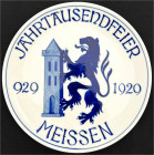Varia

Porzellan

Meissner Andenkenteller 1929 zur 1000 Jahrfeier der Stadt. 255 mm