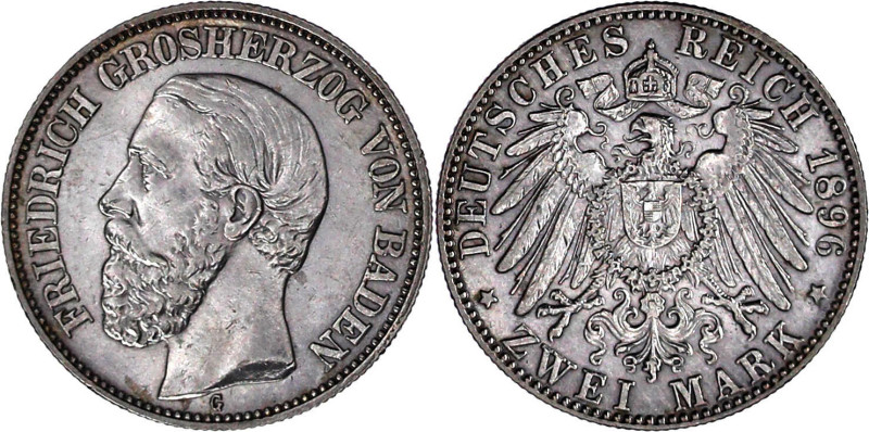Reichssilbermünzen J. 19-178

Baden

Friedrich I., 1856-1907

2 Mark 1896 ...