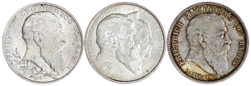 Reichssilbermünzen J. 19-178

Baden

Friedrich I., 1856-1907

3 X 2 Mark: ...