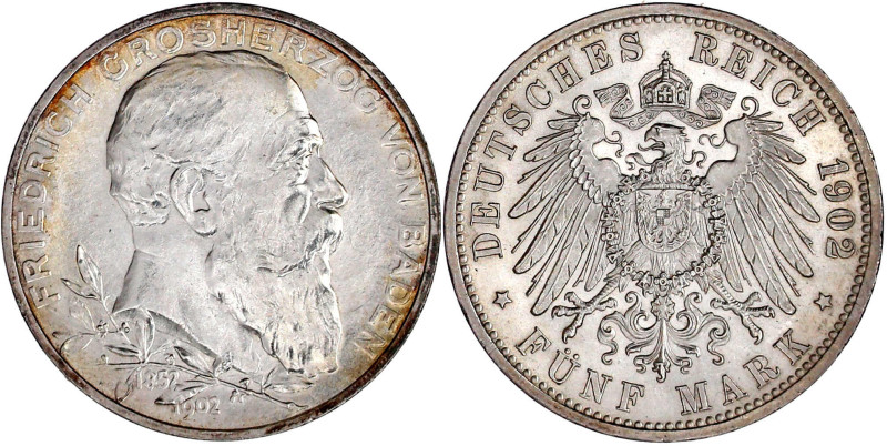 Reichssilbermünzen J. 19-178

Baden

Friedrich I., 1856-1907

5 Mark 1902....